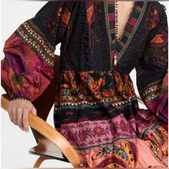Farm Rio Mixed Patchwork Boho Minidress  Size XS - Picture 2 of 16